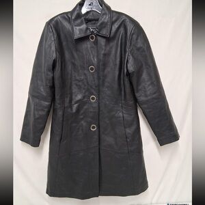 Midnight Velvet Black Leather Trench Coat  Size L